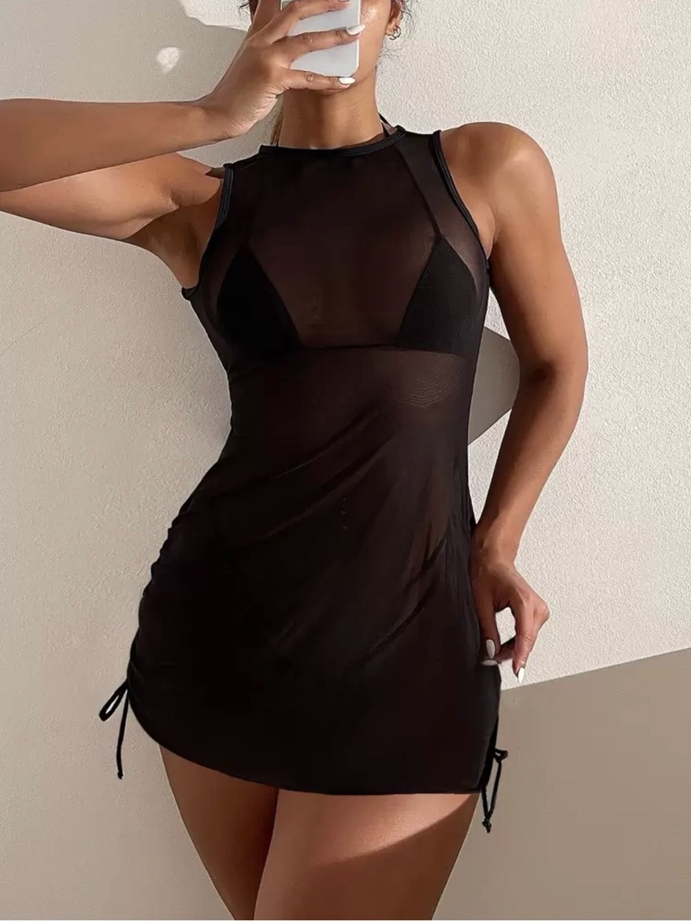 Mesh drawstring side cover up